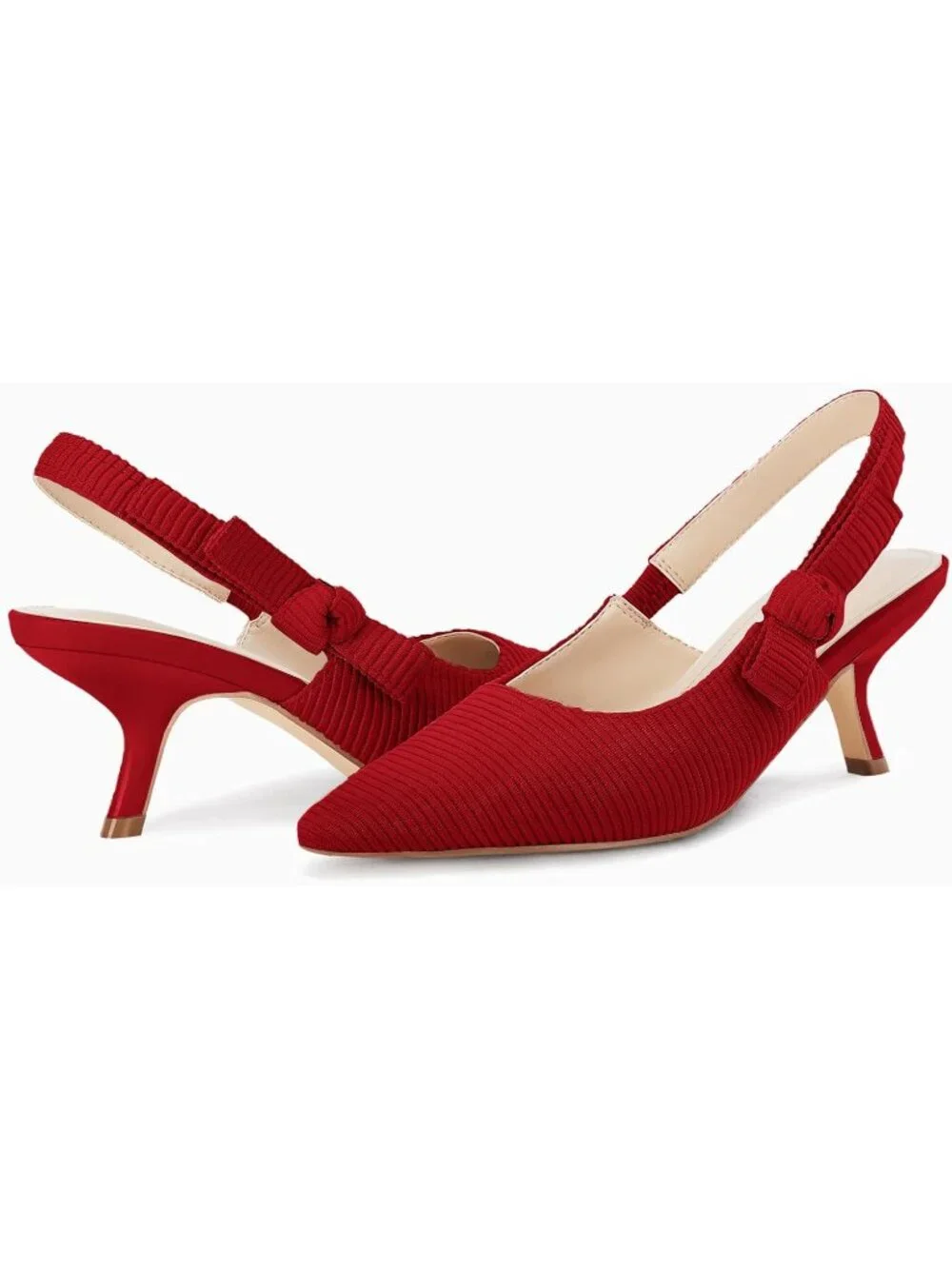 Women's Red Slingback Kitten Heels Closed Pointed Toe Slip On Pumps Dress Shoes